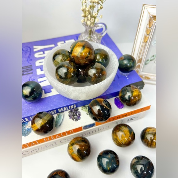 Blue Tigers Eye Sphere One Small Crystal Ball Flashy Chatoyant High Quality - Picture 2 of 3